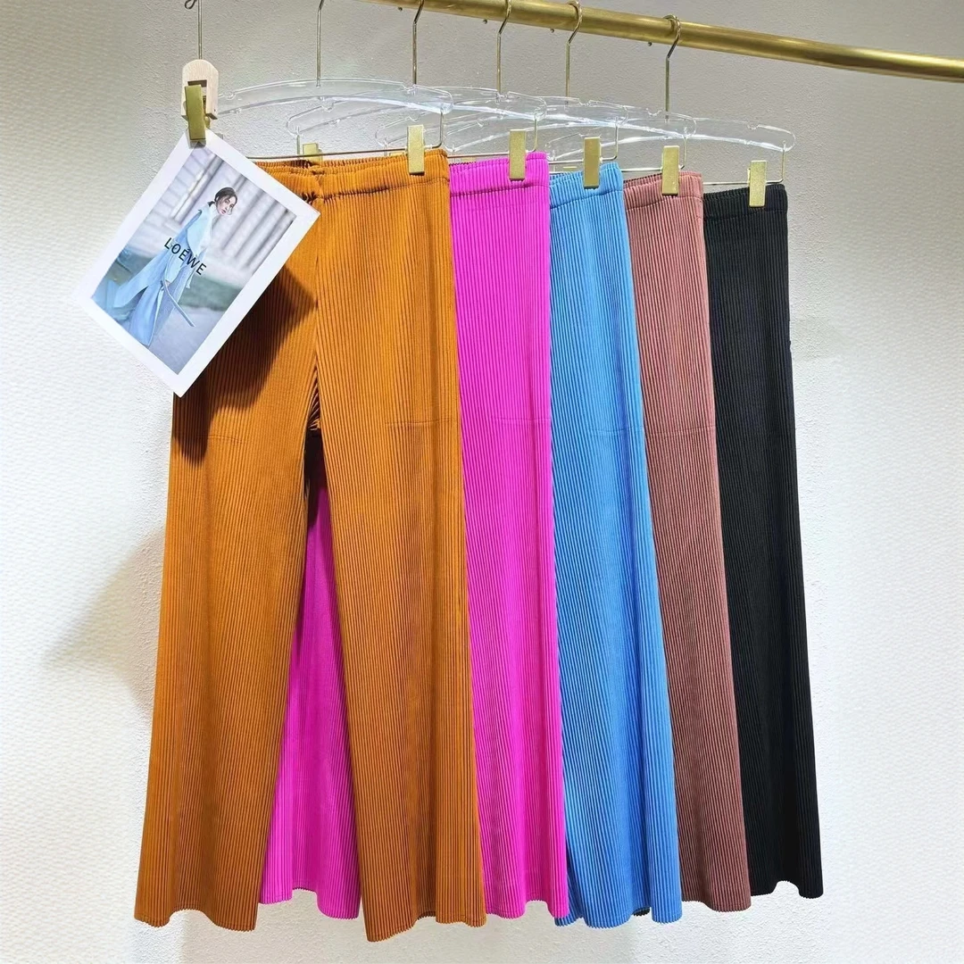 三宅褶皱2024秋季新款直筒裤重工压褶粗牙签纯色裤子百搭气质多色