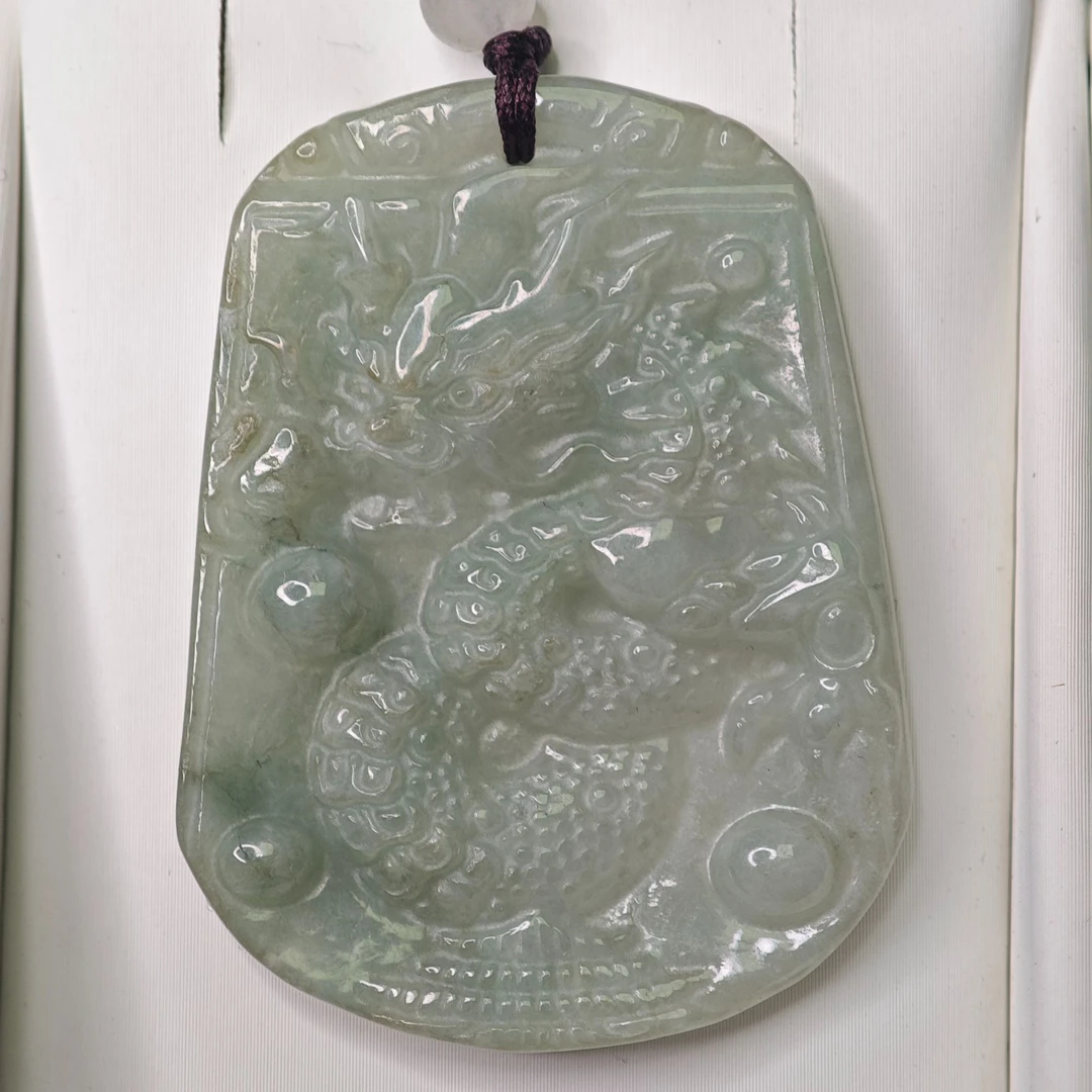 缅甸天然翡翠A货龙牌吊坠005622