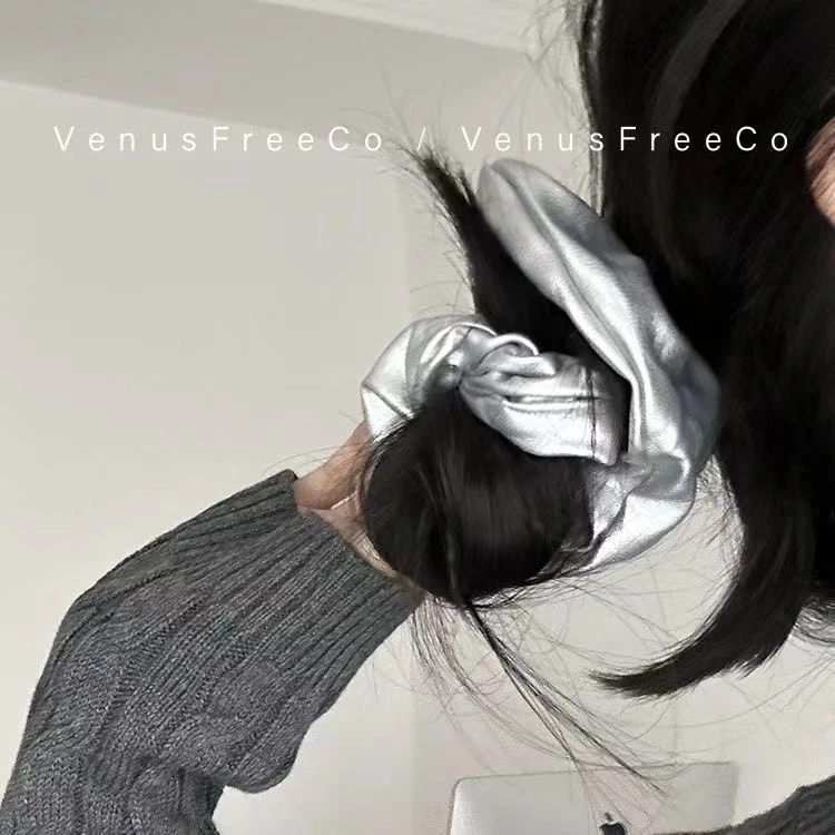 冷淡风Jennie芭蕾银秋冬皮质大肠大号发圈黑色棕咖啡灰白韩国ins