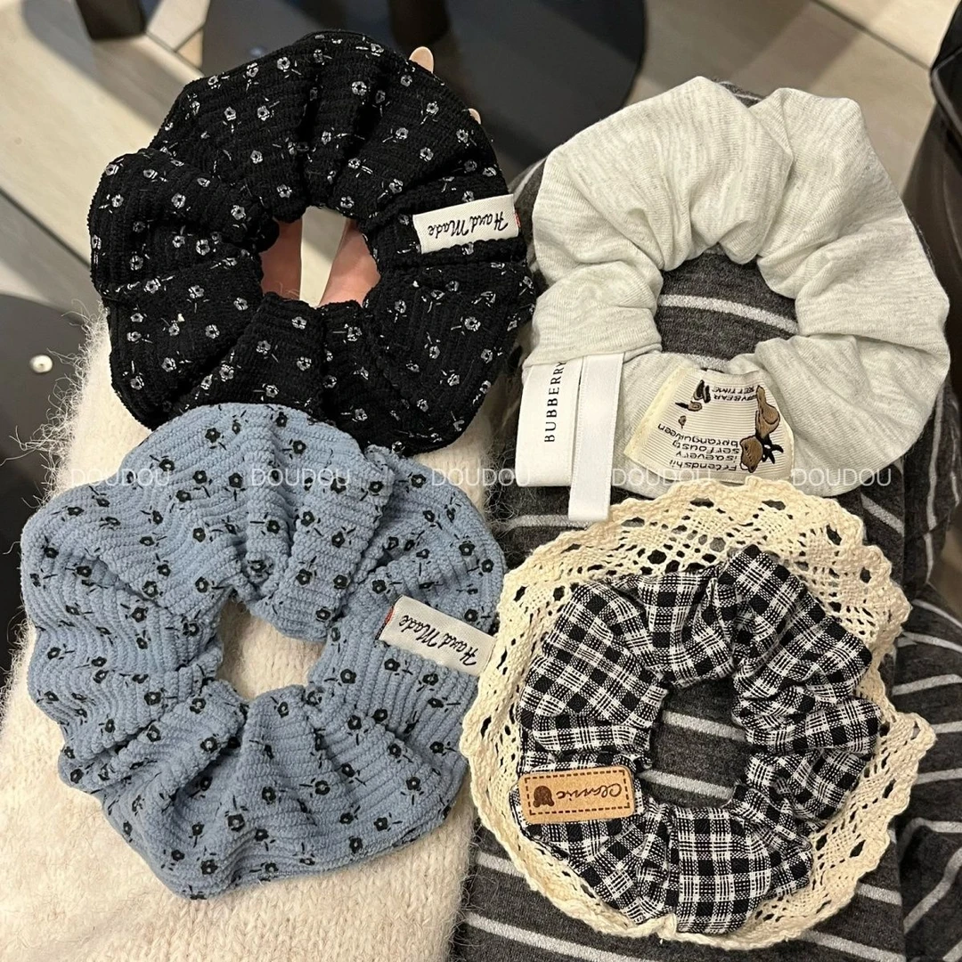 韩系秋冬新款复古气质碎花大肠发圈慵懒马尾丸子头扎发头绳发饰