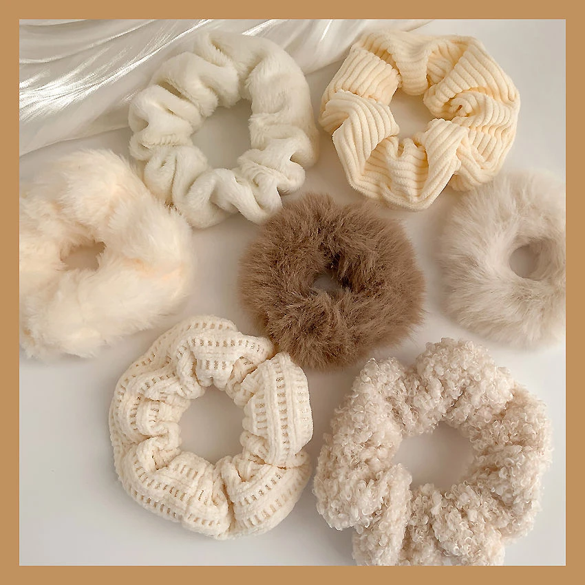 奶咖色毛绒发圈橡皮筋女扎头发绳高马尾网红2022年秋冬新款头绳