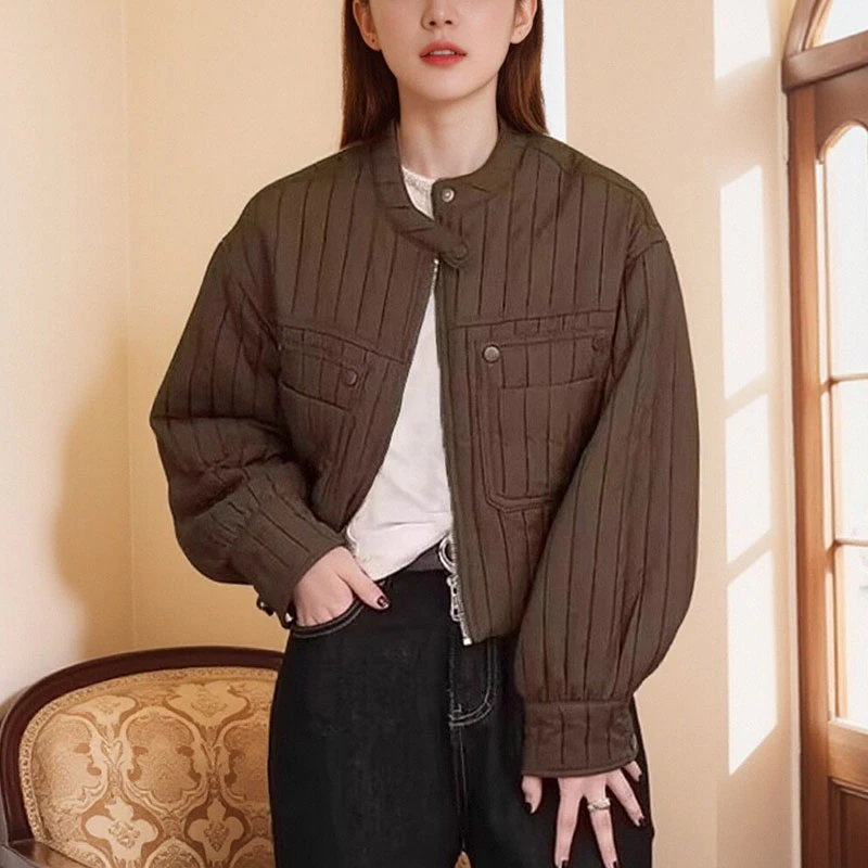 时尚短款小个子夹绵加厚棉服女2025秋冬机新款小个子休闲棉服上衣