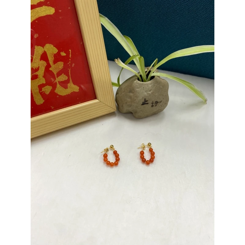 高品质设计款南红小米珠耳扣