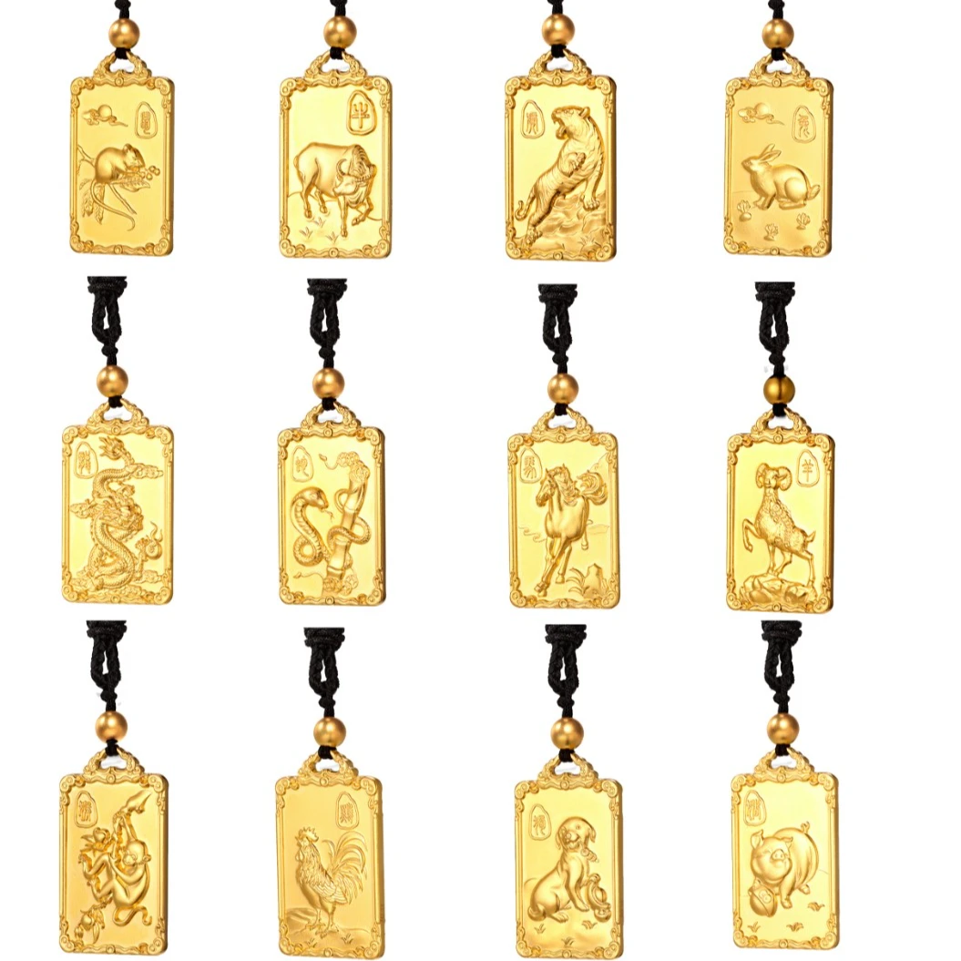足金999·古法金·生肖守护神方牌·传承手工实心挂坠男款女款精美