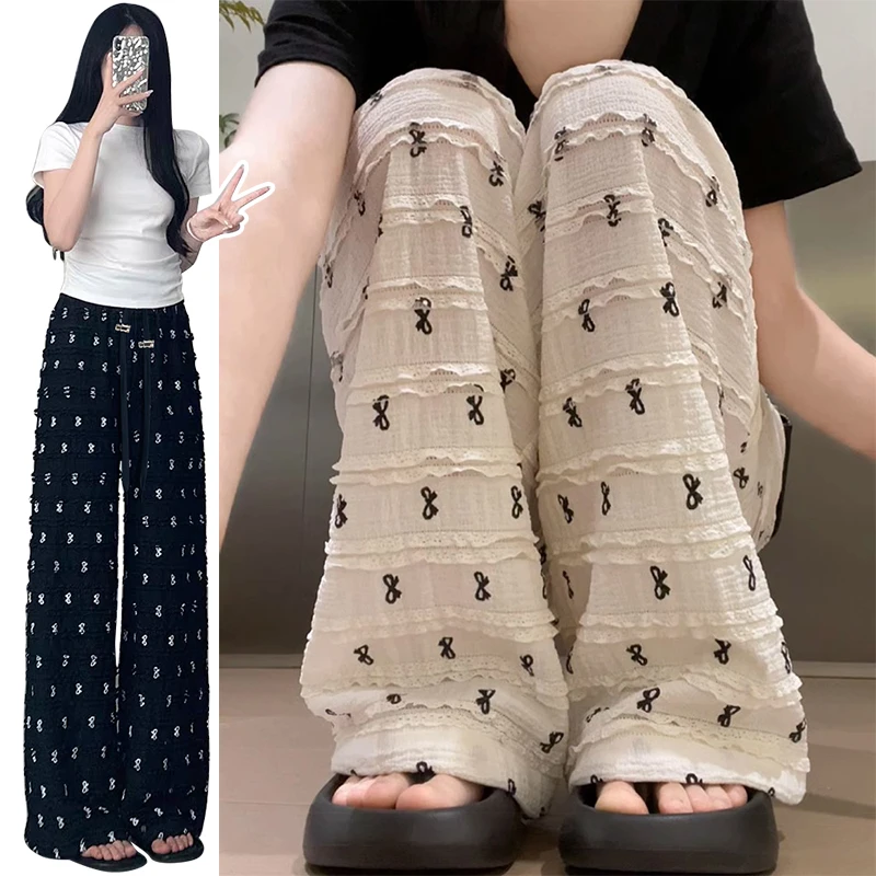 孕妇蛋糕裤阔腿裤夏季薄款小碎花直筒宽松蕾丝拖地裤子显瘦气质