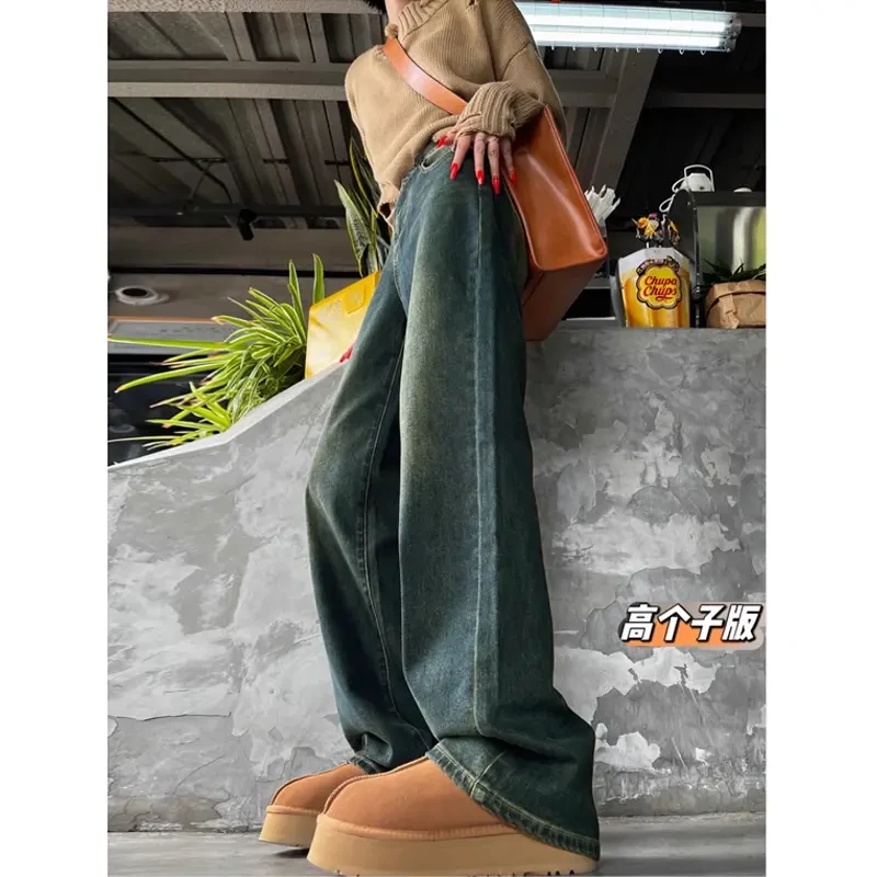 孕妇拖地牛仔裤水泥色阔腿宽松藏肉长腿垂顺显瘦时尚加绒孕妇装