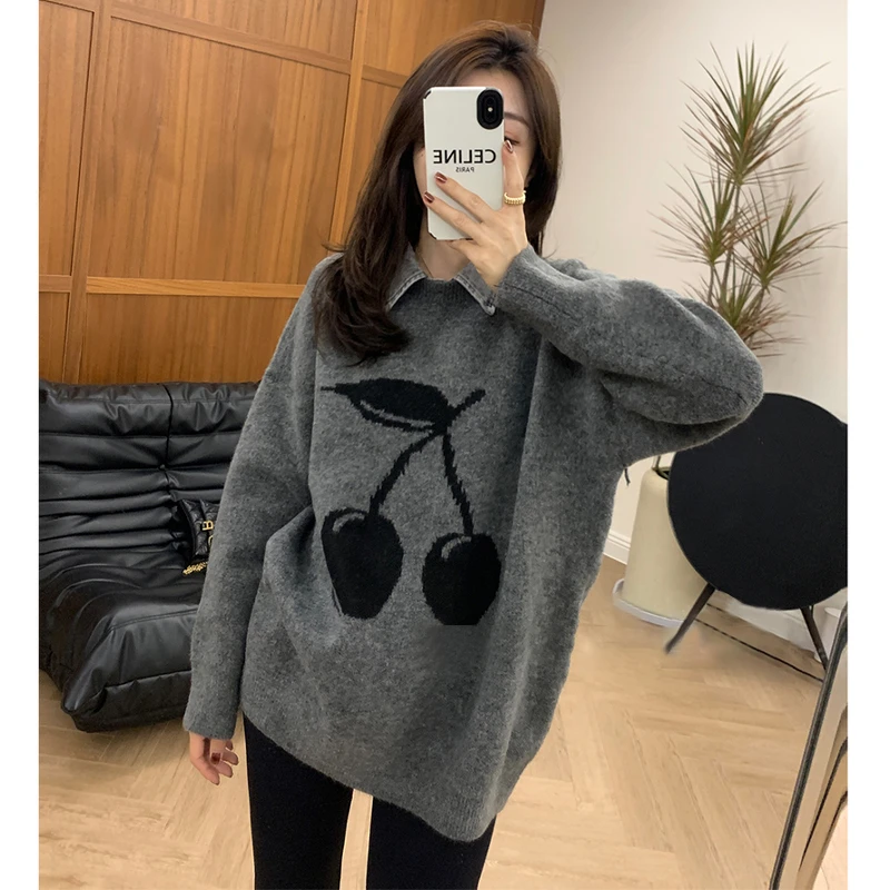 网红孕妇装韩版宽松休闲大版长袖翻领假两件孕妇毛衣