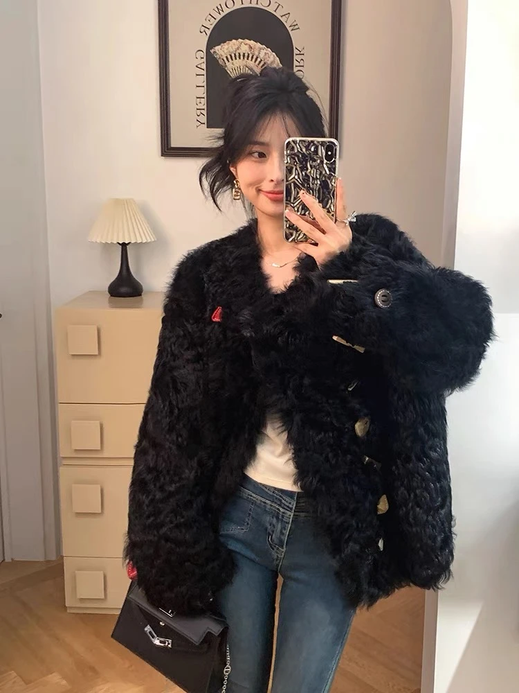 【SS】2024新款设计感装饰扣托斯卡纳皮毛一体毛毛外套 CK10004