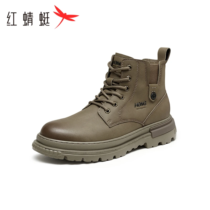 红蜻蜓男鞋2025冬季新款高帮马丁靴男士户外工装登山靴休闲靴子