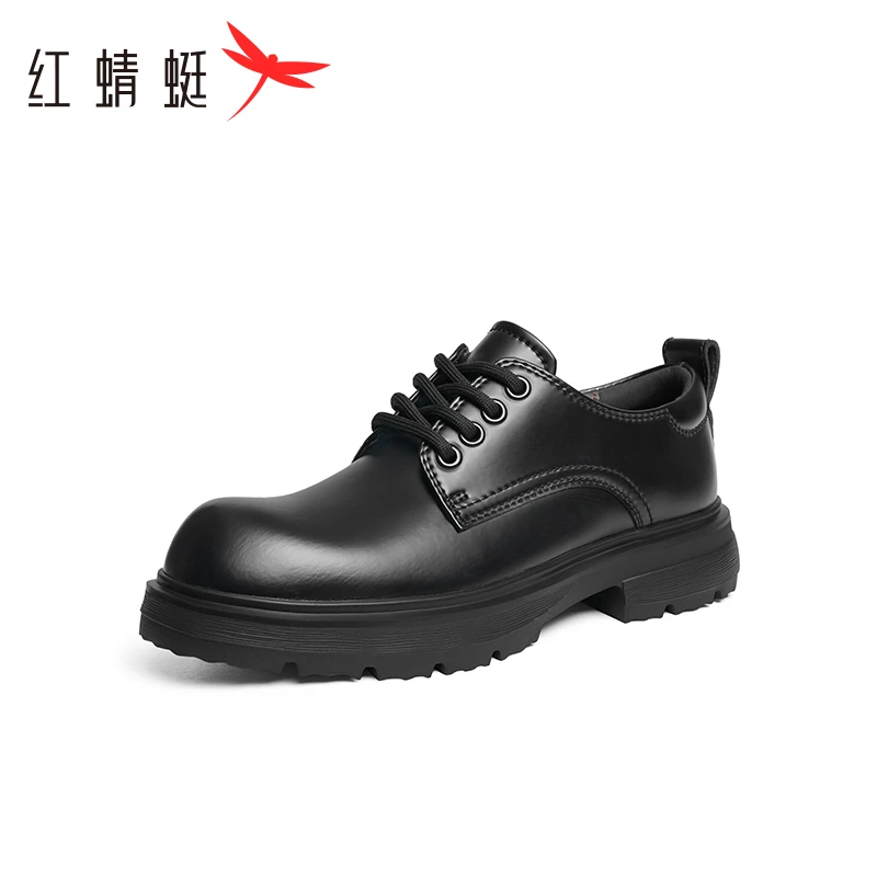 红蜻蜓工装鞋男士2025冬季新款休闲厚底大头皮鞋户外单鞋休闲皮鞋