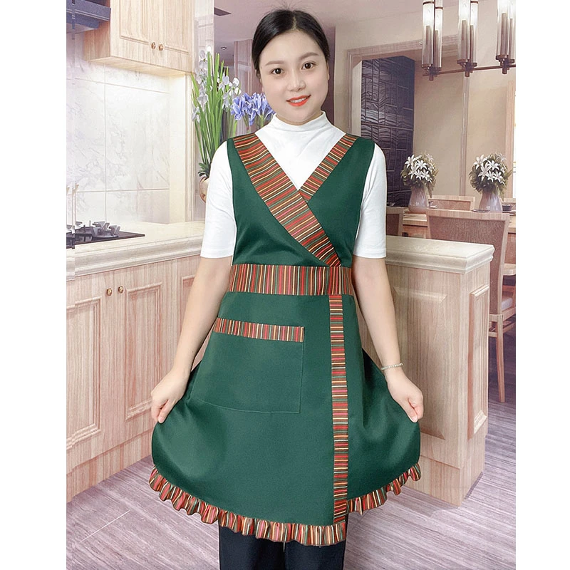 【30208墨绿色彩虹条围裙】时尚围裙防水防油双层围裙围腰厨房家居