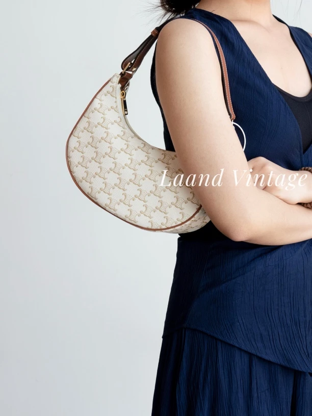 95新 Celine/思琳 Ava白色老花单肩腋下包/05127/Laand中古