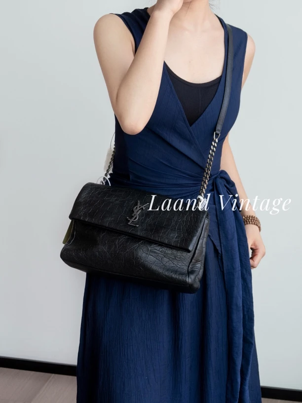 95新 YSL/圣罗兰 黑银压纹Hollywood好莱坞链条包/05321/Laand中