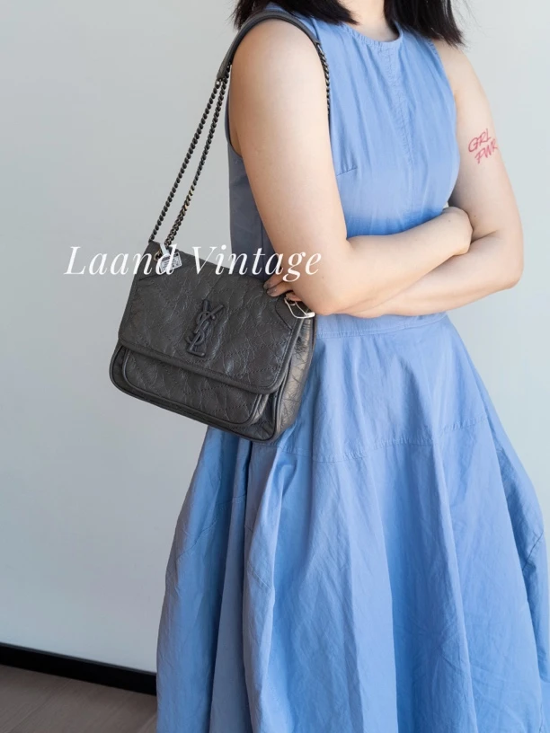 95新 YSL/圣罗兰 YSL大象灰Niki小号包/05169/Laand中古