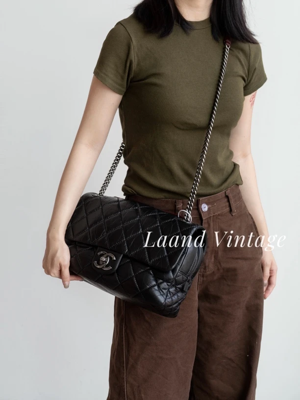 95新 Chanel/香奈儿 黑银孟买单肩包香奈儿包包/05681/Laand中古