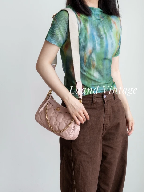 95新 GUCCI/古驰 粉色单肩腋下包/05778/Lannd中古