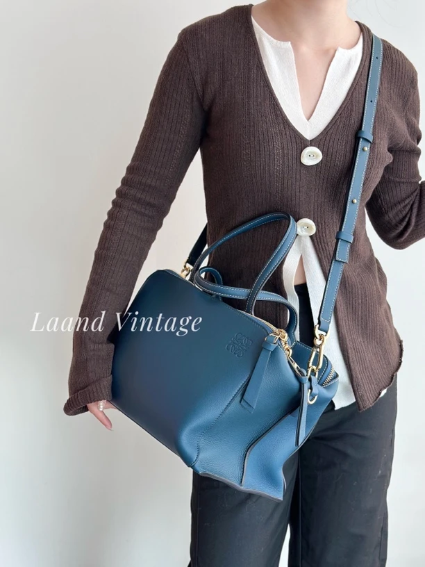 95新 LOEWE/罗意威 藏蓝色波士顿包/05234/Laand中古