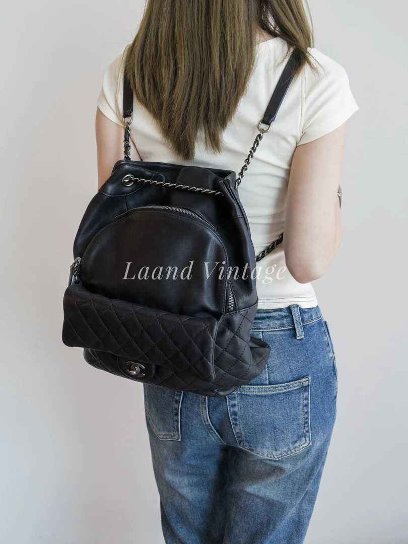 95新 Chanel/香奈儿 黑银双肩背包/05009/Laand中古