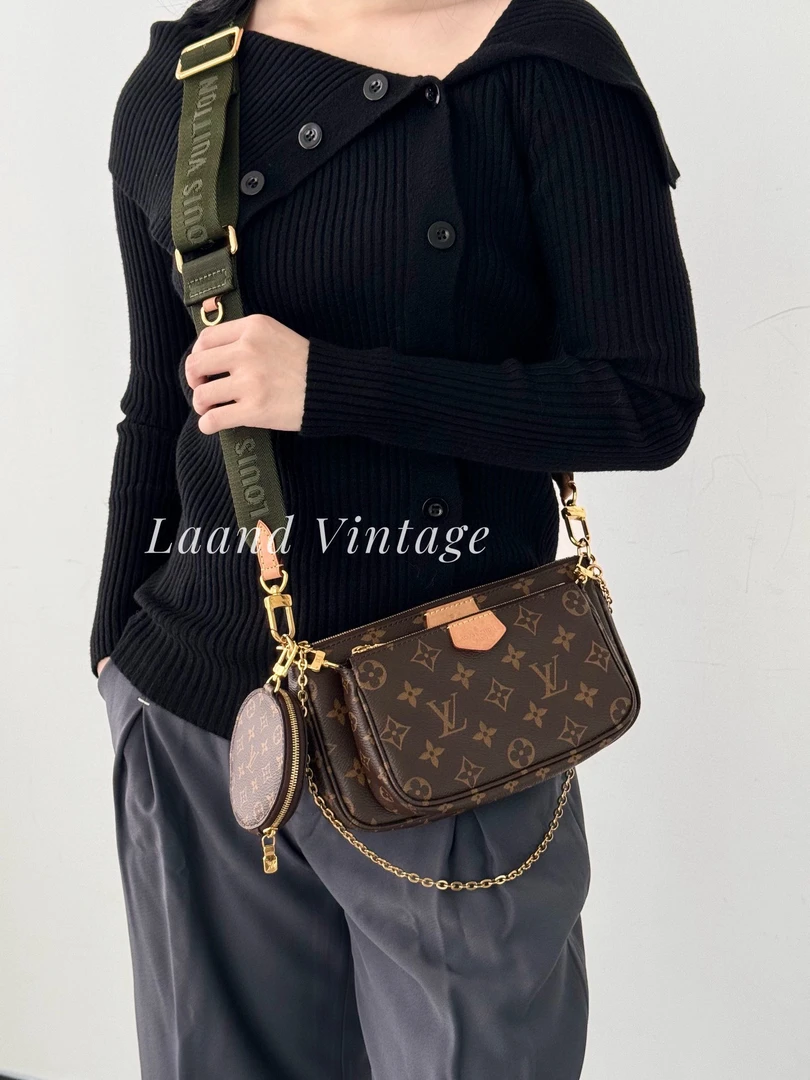 95新 LouisVuitton/路易威登 绿肩带五合一老花经典单肩包/06063/