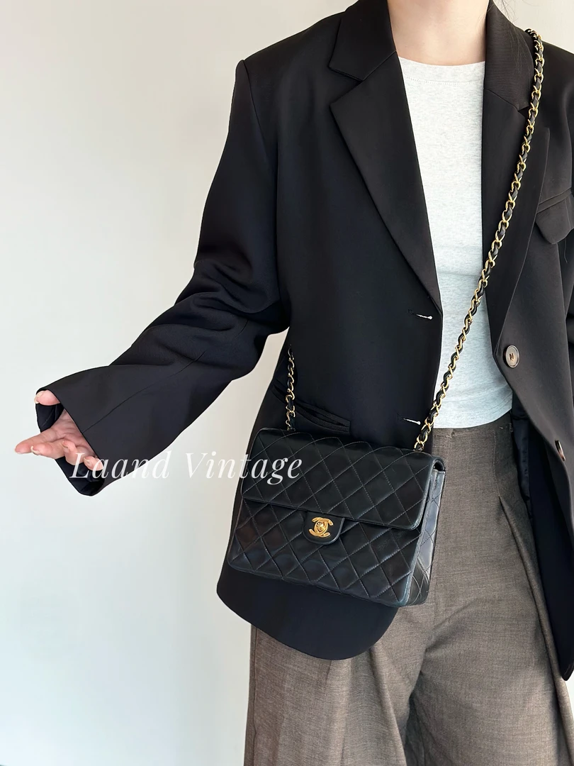95新 Chanel/香奈儿 黑银荔枝纹方胖包/05006/Laand中古