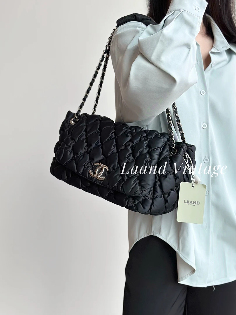 95新 Chanel/香奈儿 黑银泡芙单肩包香奈儿包包/05428/Laand中古