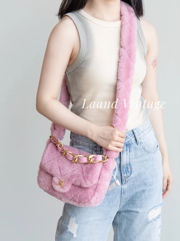 95新 Chanel/香奈儿 22A粉红毛绒包/05504/Laand中古