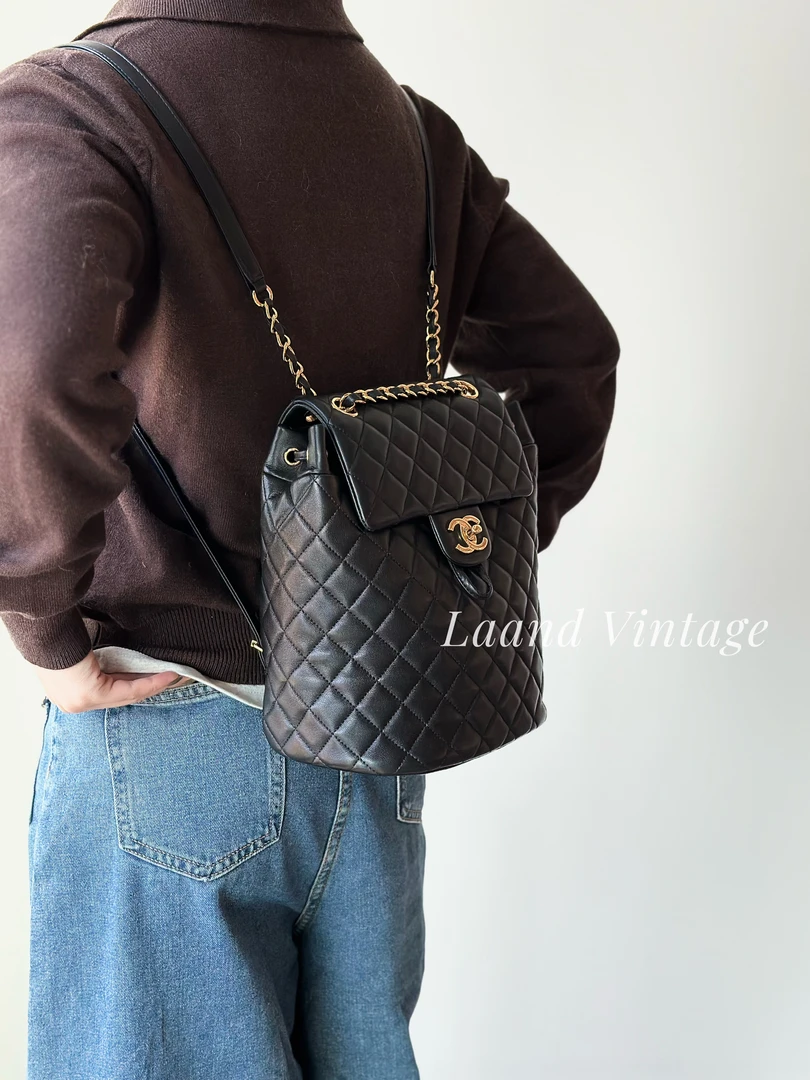 95新 Chanel/香奈儿 黑金双肩背包包包/05847/Laand中古