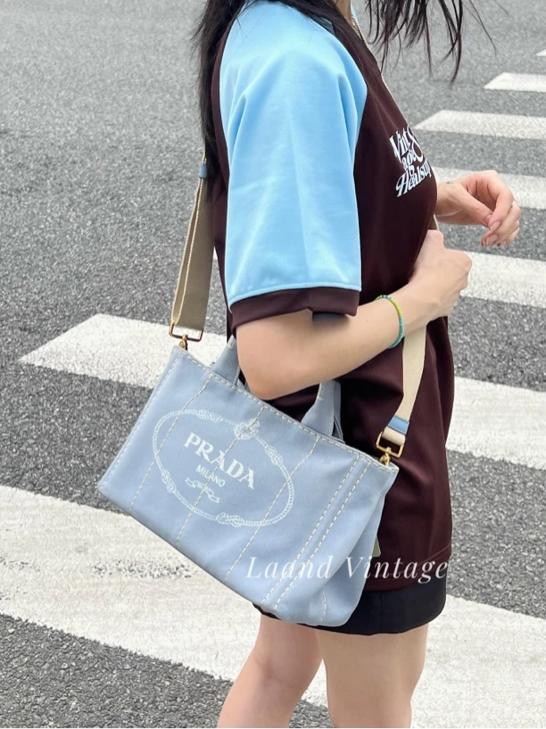 95新 Prada/普拉达 浅蓝色牛仔沙滩包/05788/Laand中古