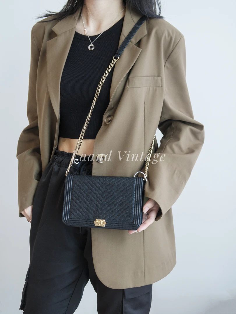 95新 Chanel/香奈儿 黑金v纹woc包/05623/Laand中古