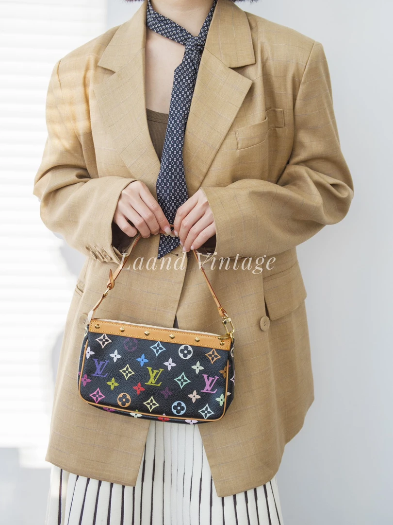 95新 LouisVuitton/路易威登 黑三彩麻将包/04980/Laand中古