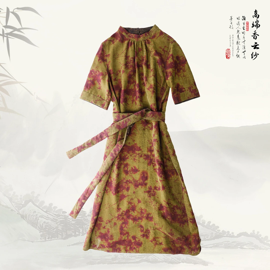【繁花似锦】新款香云纱桑蚕丝时尚高端气质宽松舒适连衣裙41112