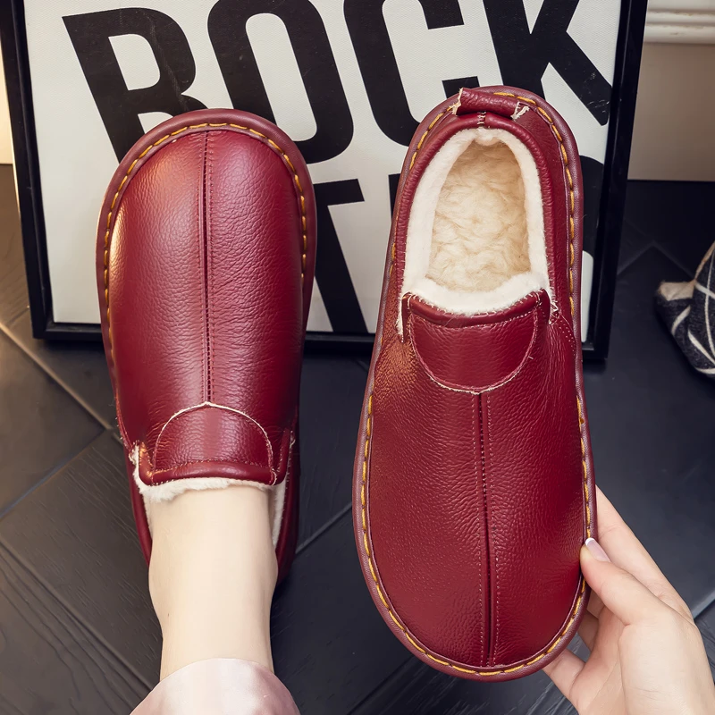 真皮棉拖鞋女包跟厚底防水秋冬季带后跟皮面保暖羊毛加绒棉鞋男i