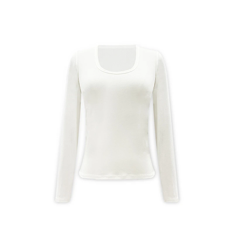 【新品上市】舒适长袖黑白双色U领T恤女士百搭亲肤打底上衣TX19006