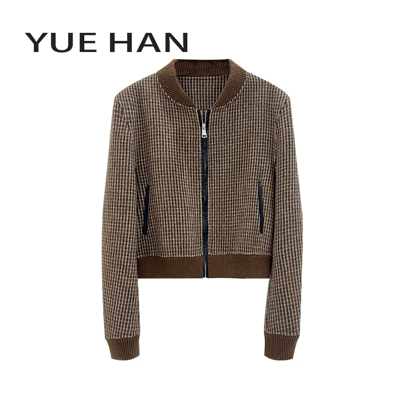 【反】新品复古格纹加厚棒球服短外套时尚圆领上衣女外套WT0904