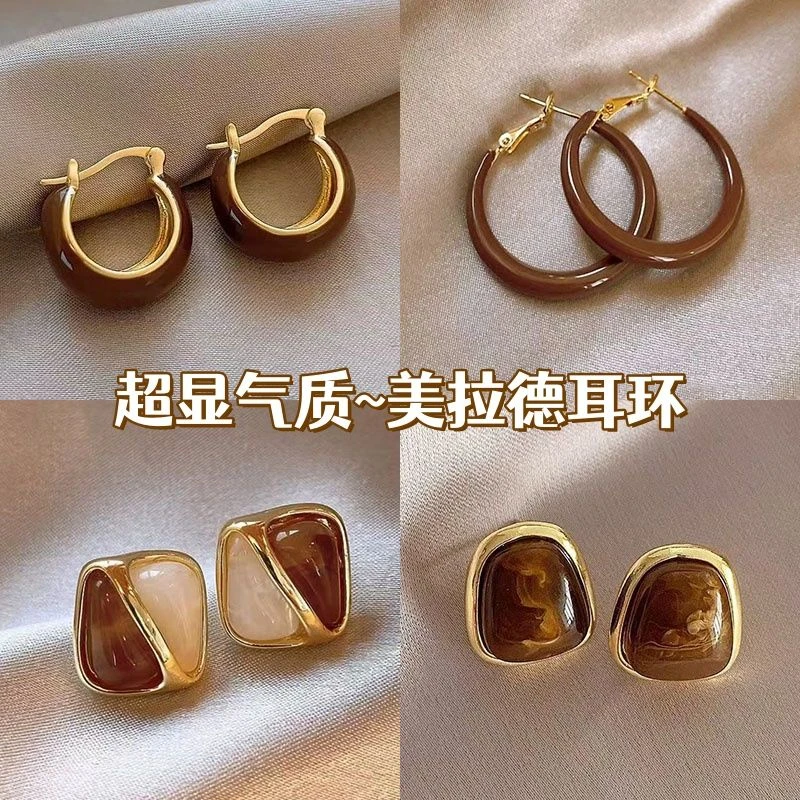 轻奢复古C圈耳扣秋冬百搭美拉德耳环小众设计感高级感气质耳饰女