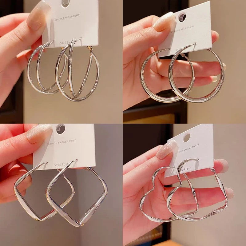 简约气质时尚夸张交叉圆圈耳圈大耳环女复古小众设计感冷淡风耳饰