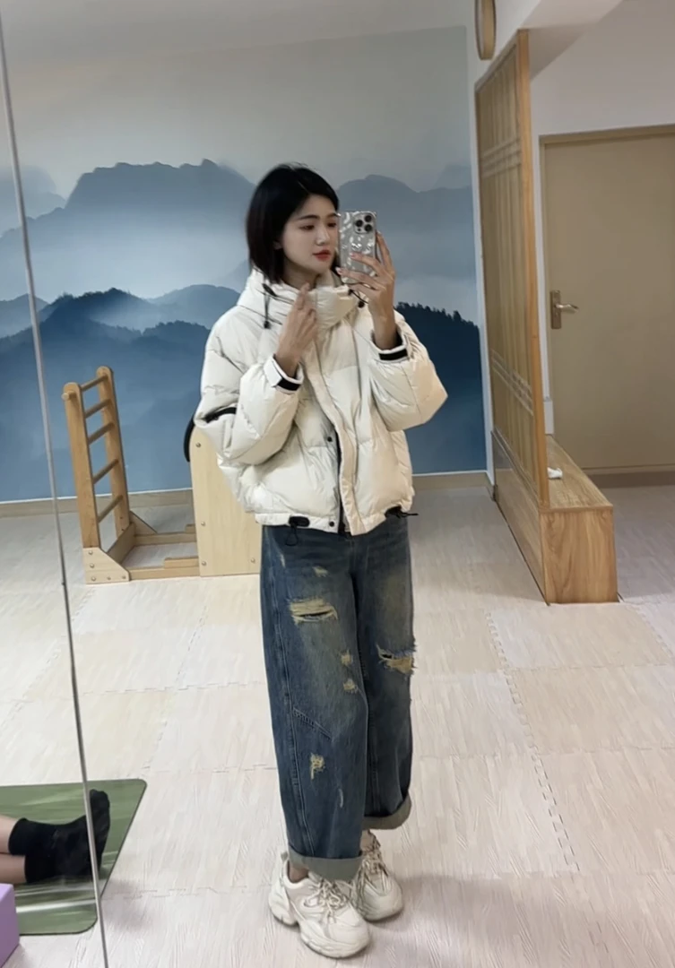 泡芙感宽松洋气加厚短款女设计感连帽粉色面包服外套 1151