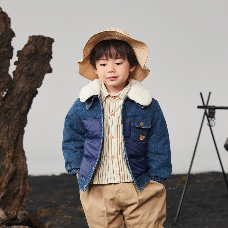 可拆卸毛领牛仔拼接外套#34182451儿童女童婴儿女宝冬季冬款