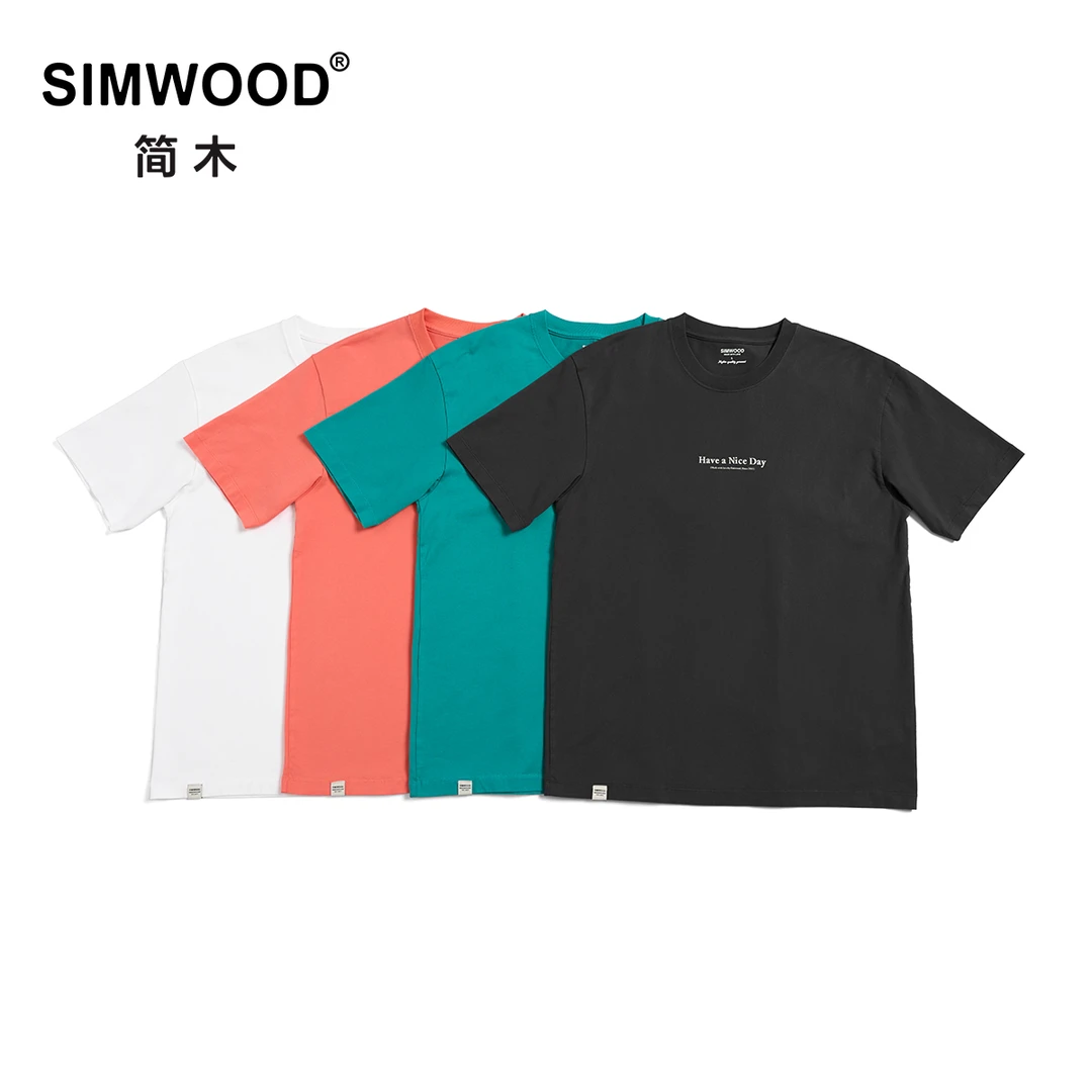 SIMWOOD/简木【断码TE价】宽松版240g胸前字母印花短袖T恤SL130276