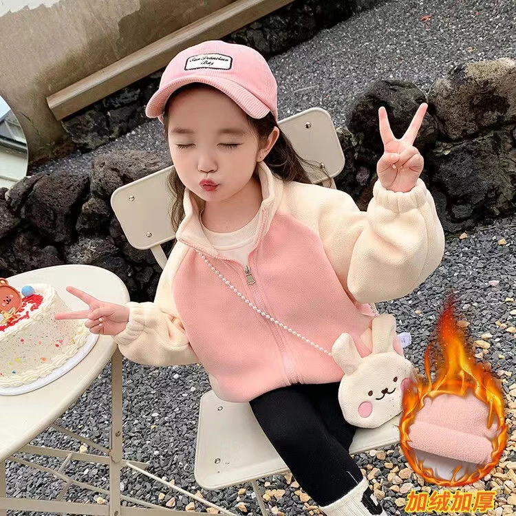 女童外套秋冬款2024新款洋气时髦加绒冬季儿童毛毛衣冬装宝宝衣服
