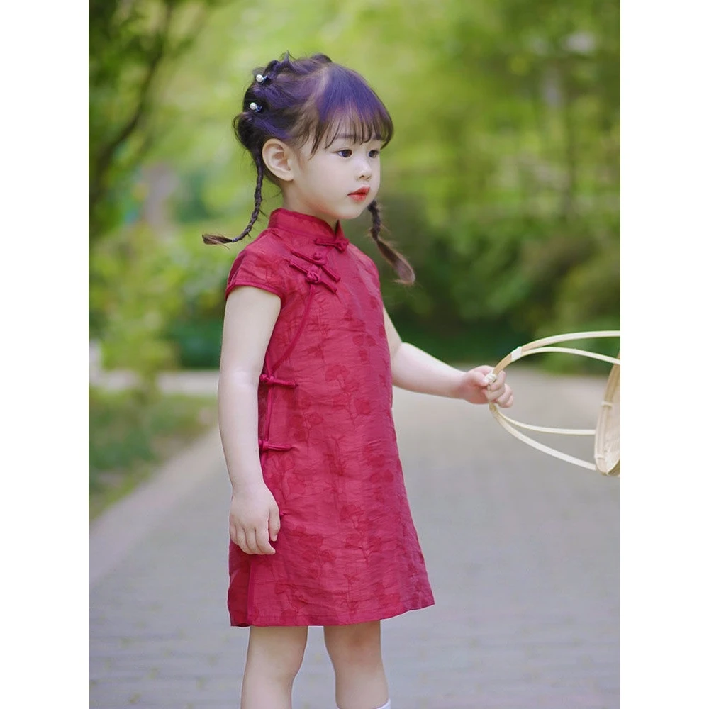 女童旗袍夏季薄款小女孩宝宝演出服儿童中国风改良红色宴会礼服裙