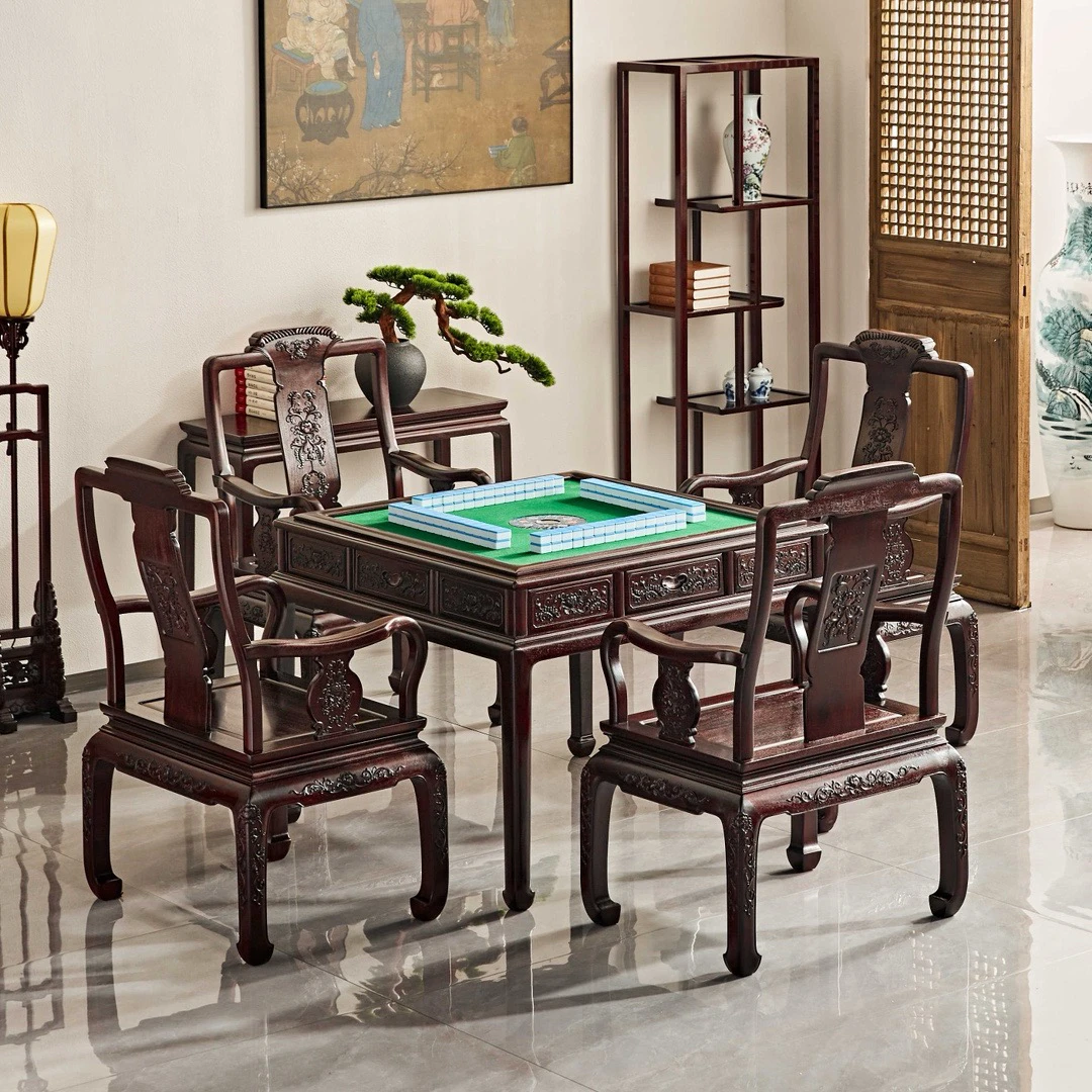 麻将桌新中式打牌桌简约休闲桌掼蛋桌家用椅子桌子古典方形四方