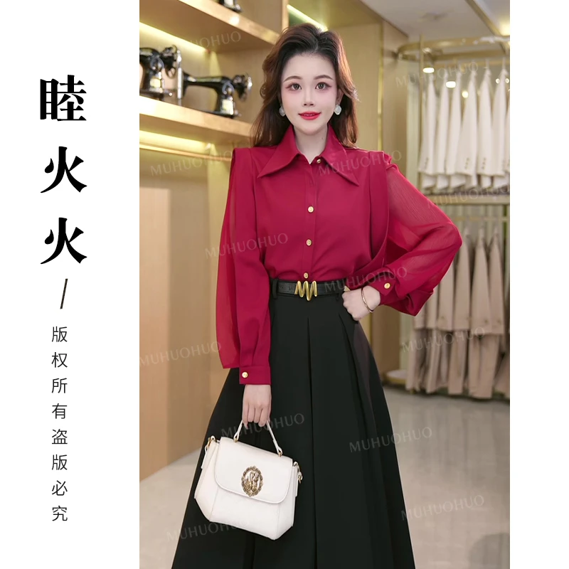 直角肩衬衫女高级感新款百搭长袖上衣洋气时尚气质百搭衬衣