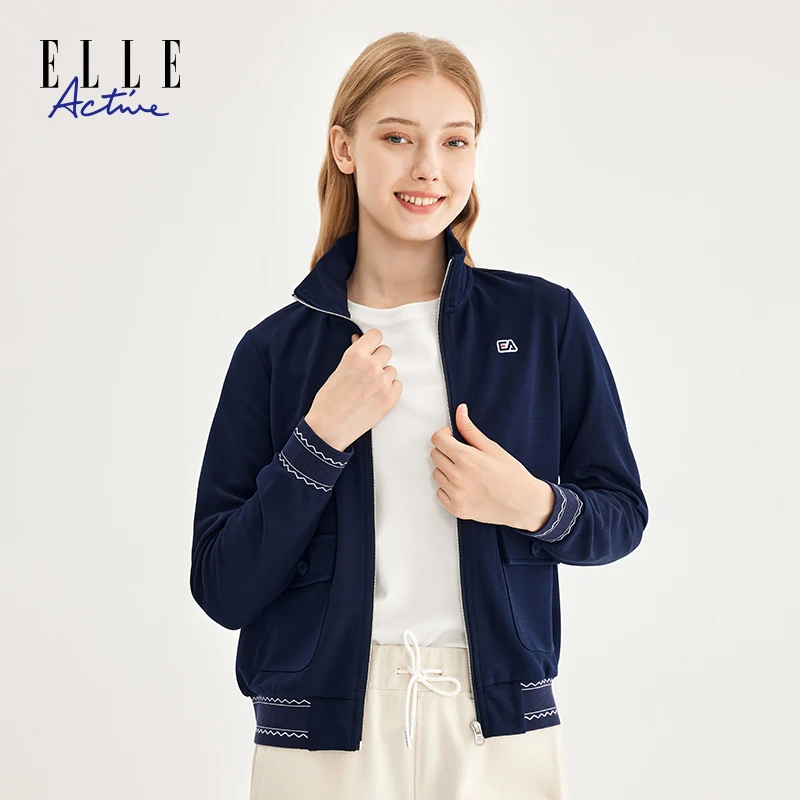 ELLE Active秋季新款短款拉链立领外套工装风休闲干练显瘦女装