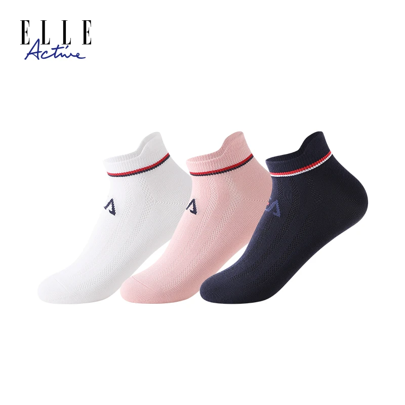 ELLE Active三双装经典短筒女袜透气舒适跑步袜休闲袜女款运动袜