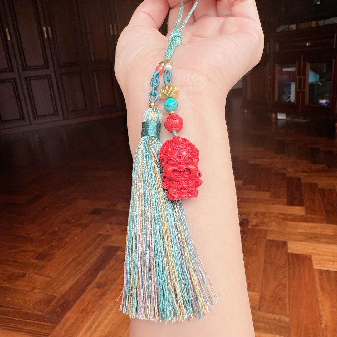 含辰砂工艺品天然辰砂真朱砂立体大黑天流苏款钥匙扣包挂男女同款