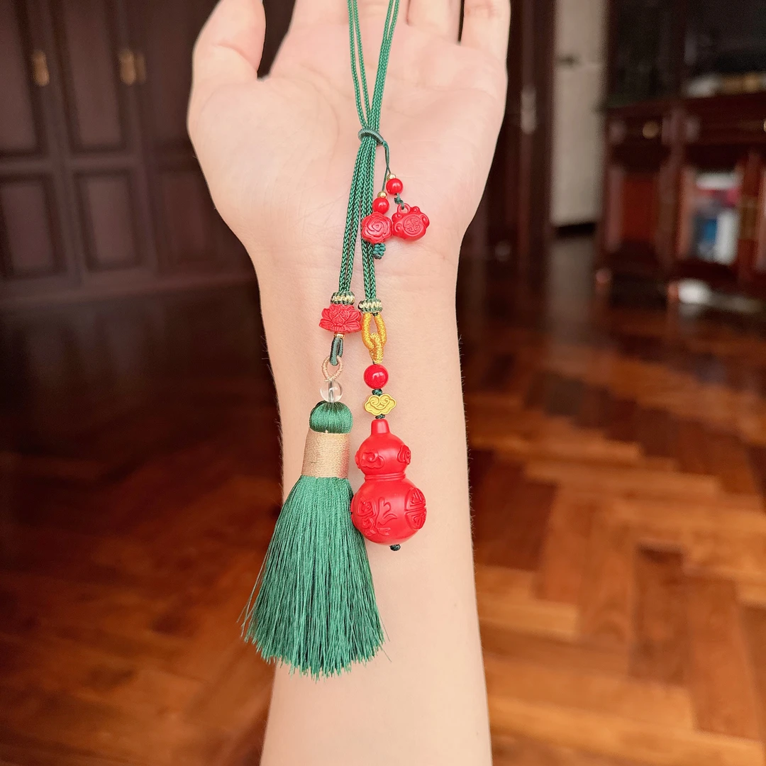 含辰砂工艺品天然辰砂真朱砂祥云福葫芦流苏款钥匙扣包挂男女同款