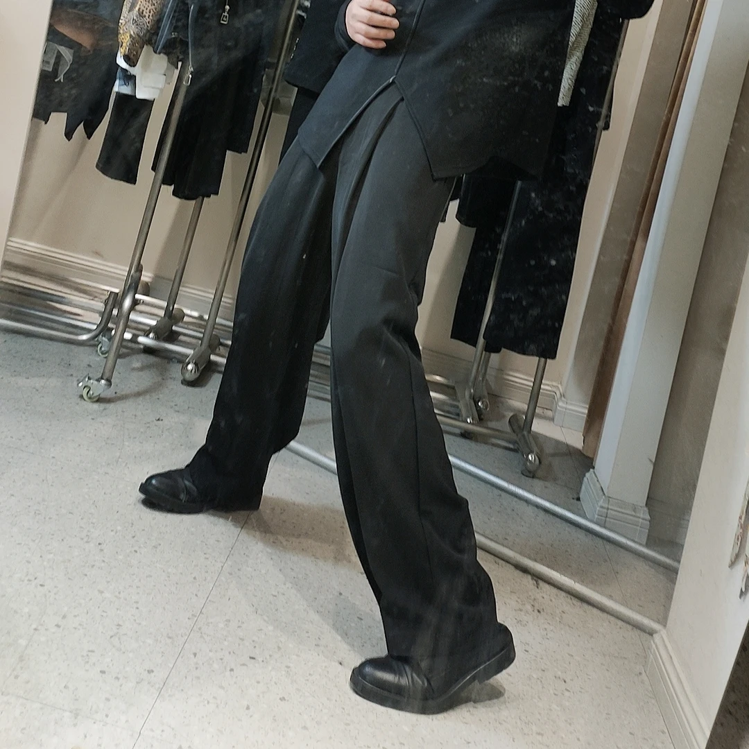 时尚个性设计师休闲潮搭拉链造型百搭黑色宽松垂感阔腿休闲裤