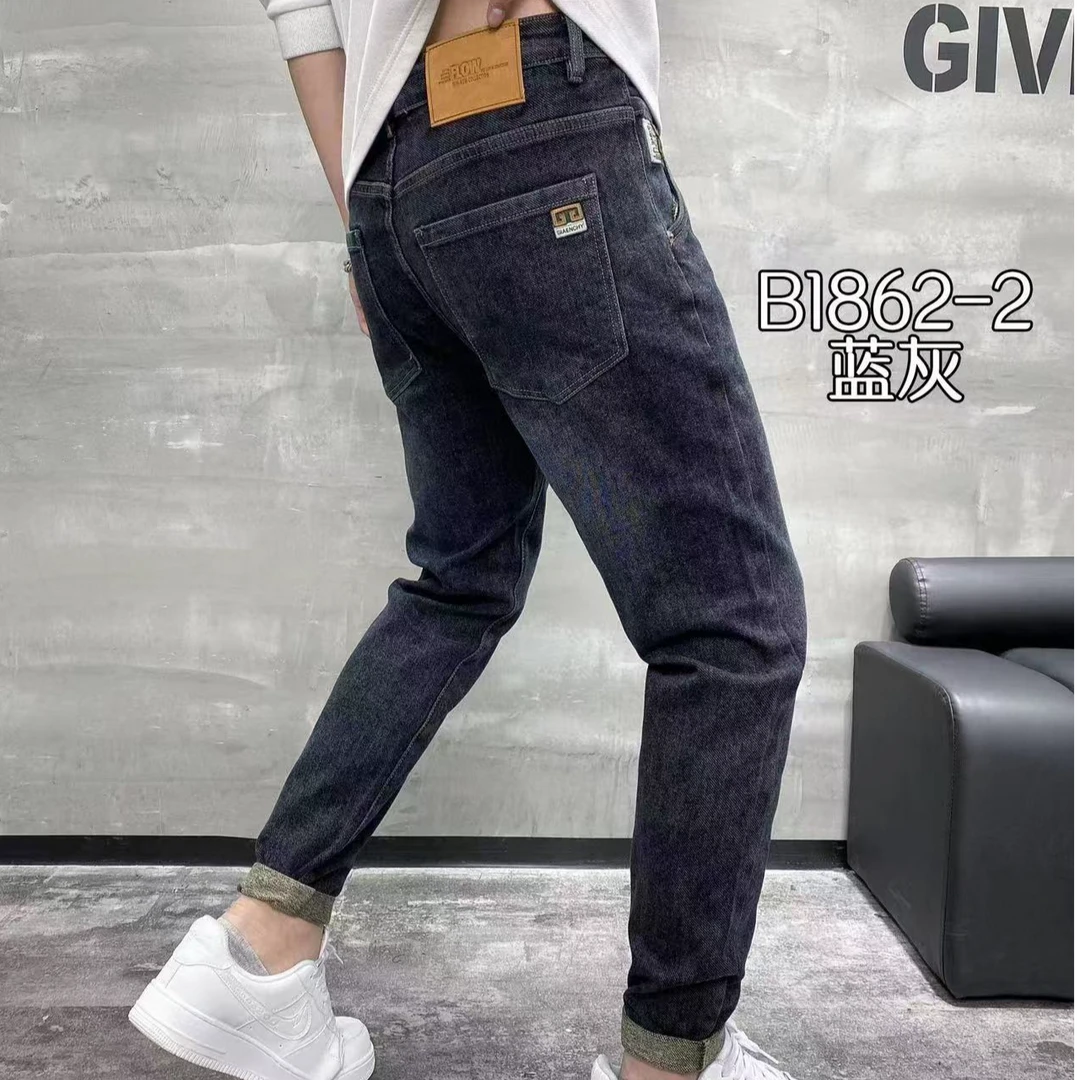 2024早秋款修身小直筒潮牌刺绣时尚百搭休闲牛仔裤男弹力水洗工艺