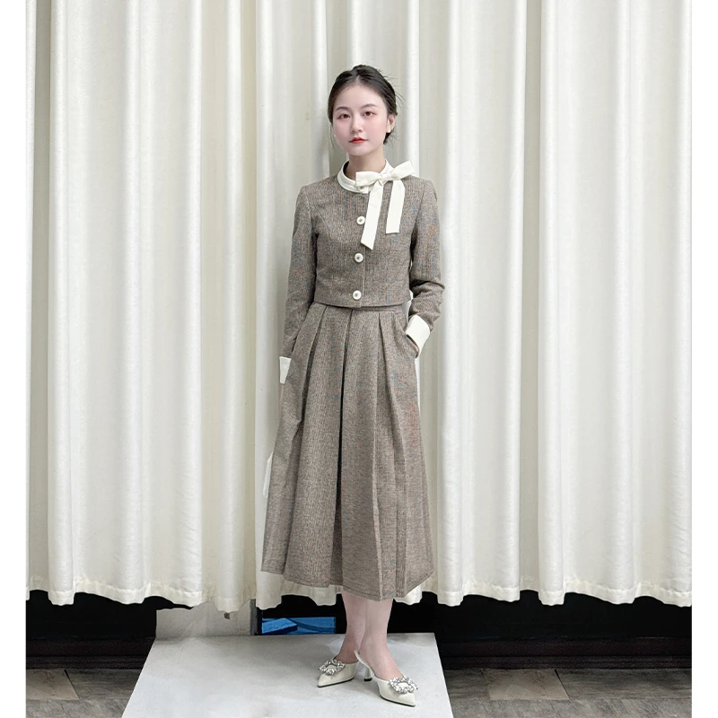 【时光定格】小个子定制秋冬法式优雅复古格子短款小香风半裙套装女